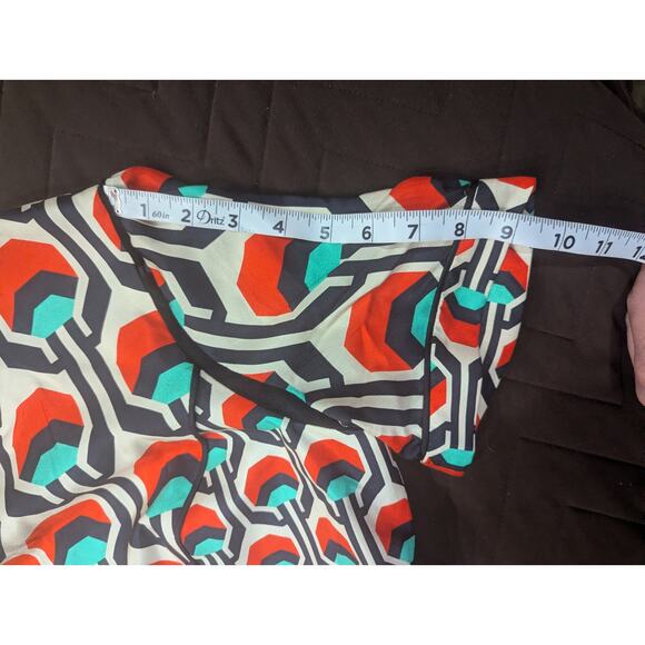 Original Milly of New York short sleeve silk dress w/geometric mod color print - Picture 11 of 12